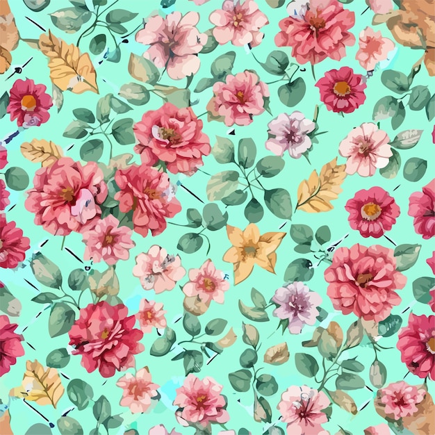 Seamless patterns of flowers and trees and repeating patterns design fabric art