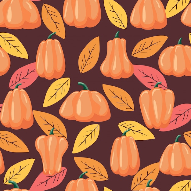 Seamless patterns pumpkin and leaves