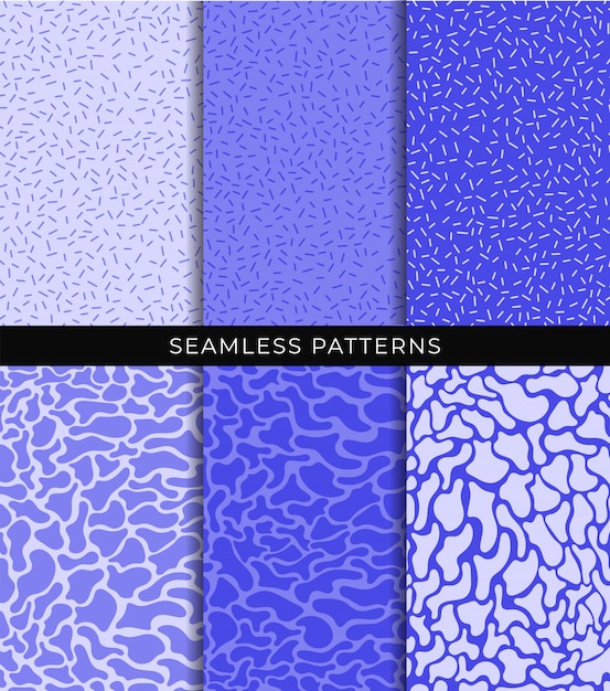 Seamless patterns set. Abstract smooth liquid shapes and lines