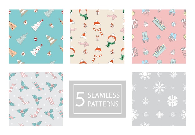 Seamless patterns set with Christmas elements