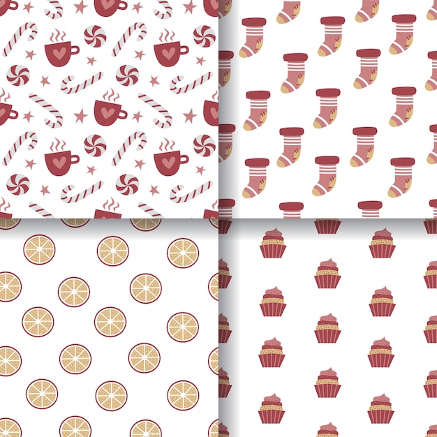 Seamless patterns with cups of coffee and candy on white background Winter mood Home decorations isolated on white background