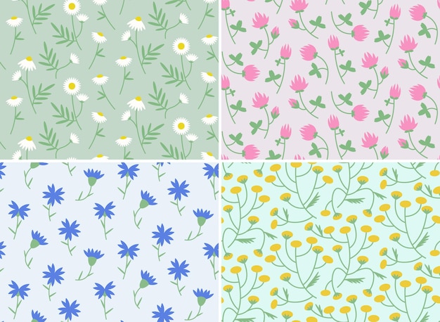 Seamless patterns with different wildflowers