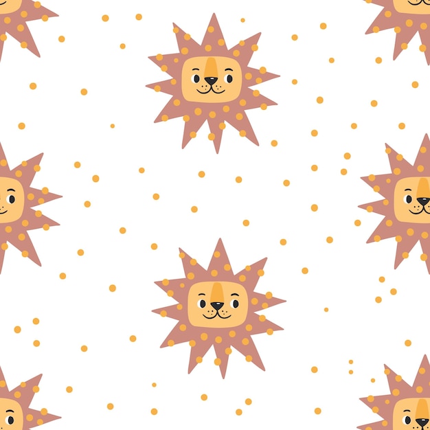 Seamless patterns with funny cute lion. Childish animal background. Perfect for fabric, textile