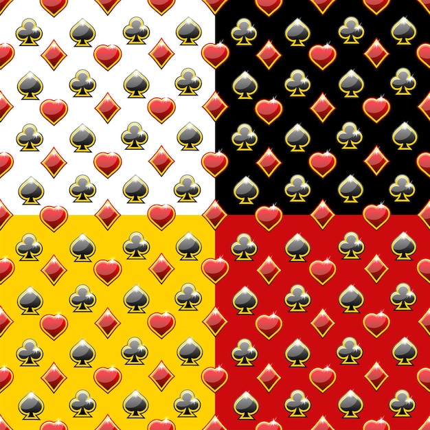 Seamless patterns with Playing Cards Symbols on different background Heart spade club and diamond