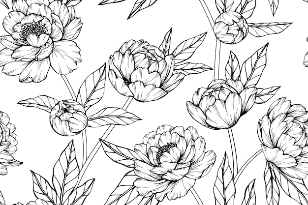 Seamless Peony flower pattern background.