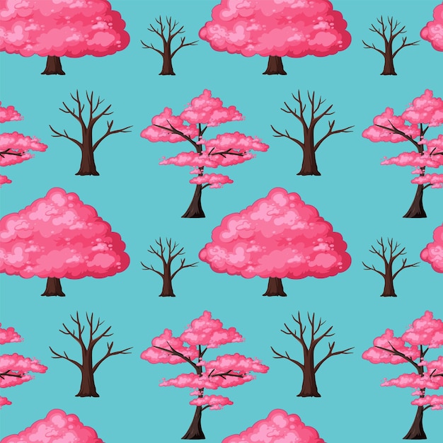 Seamless Pink Blossom Tree Pattern