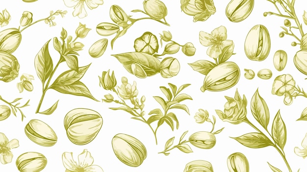 Seamless Pistachio Pattern with Nuts Shells Branches