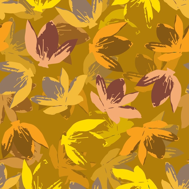 Seamless plants pattern background with autumn flowers greeting card or fabric