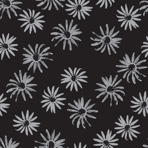 Seamless plants pattern background with black flowers greeting card or fabric