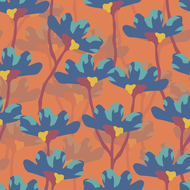 Seamless plants pattern background with blue flowers greeting card or fabric