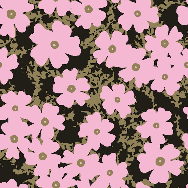 Seamless plants pattern background with cute flowers in forest greeting card or fabric