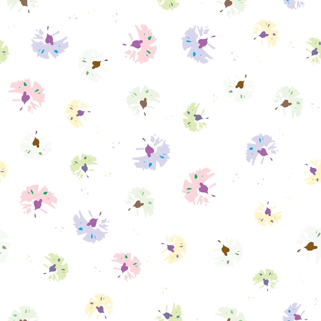 Seamless plants pattern background with cute tiny flowers greeting card or fabric