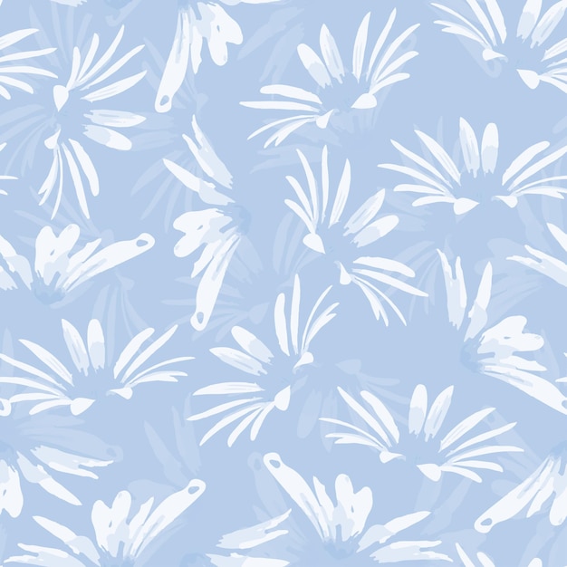 Seamless plants pattern background with doodle blue hand drawn flowers greeting card or fabric