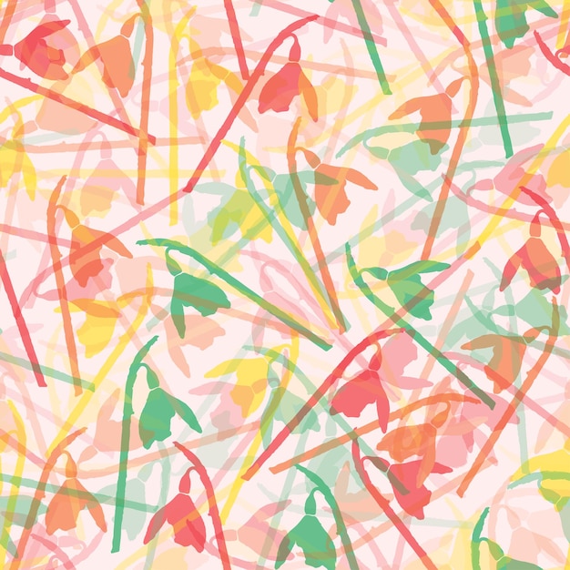 Seamless plants pattern background with doodle multicolour flowers greeting card or fabric