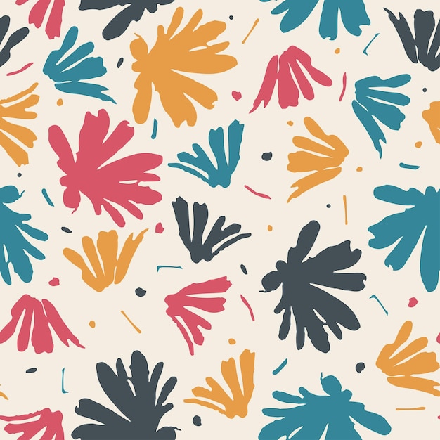 Seamless plants pattern background with doodle summer flowers greeting card or fabric