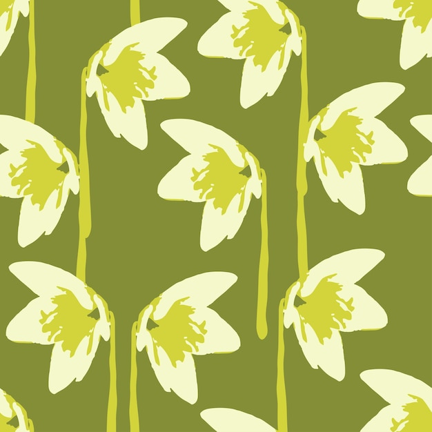 Seamless plants pattern background with green flowers greeting card or fabric