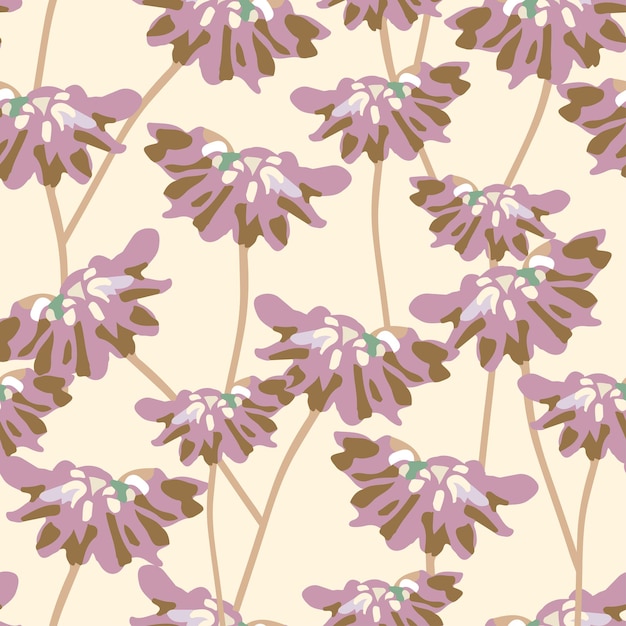 Seamless plants pattern background with hand drawn blooming flowers greeting card or fabric