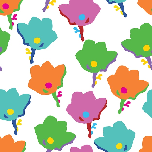 Seamless plants pattern background with kids hand drawn flowers greeting card or fabric