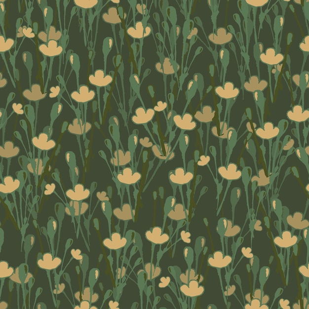 Seamless plants pattern background with little flowers and dreen forest greeting card or fabric