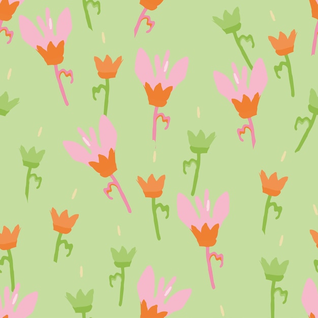 Seamless plants pattern background with mixed cute flowers greeting card or fabric