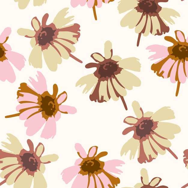 Seamless plants pattern background with monochrome daisy flowers greeting card or fabric