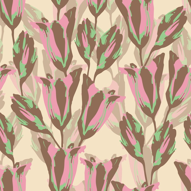 Seamless plants pattern background with pastel abstract flowers greeting card or fabric