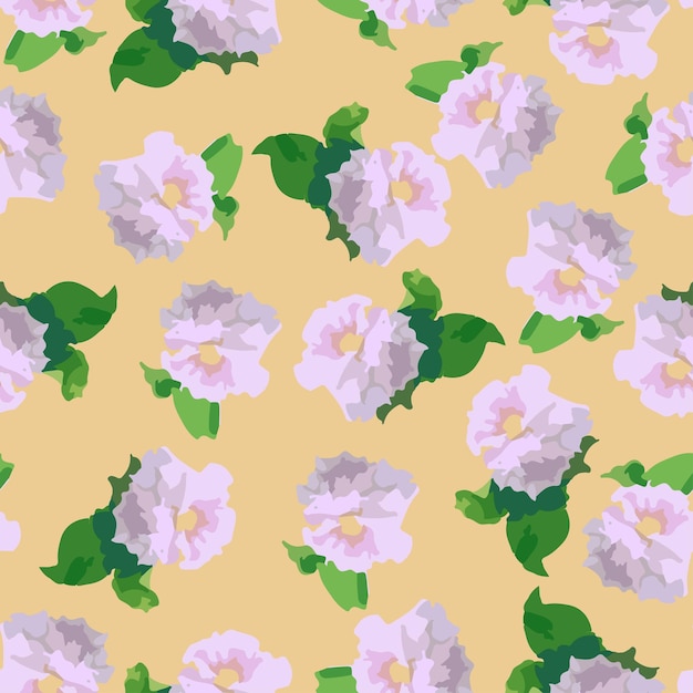 Seamless plants pattern background with pastel flowers greeting card or fabric