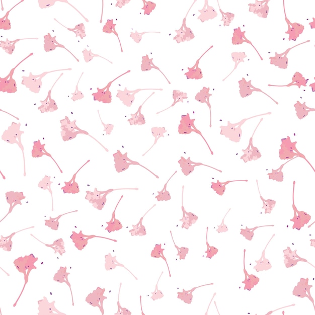 Seamless plants pattern background with pink flower petals greeting card or fabric