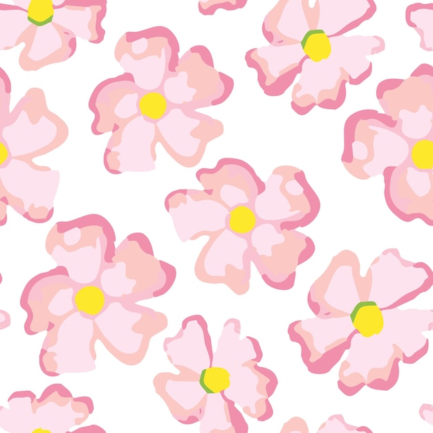 Seamless plants pattern background with pink flowers greeting card or fabric