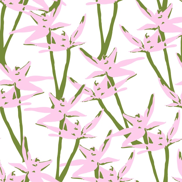 Seamless plants pattern background with pink and green flowers greeting card or fabric