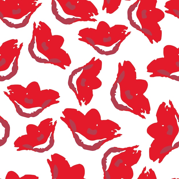 Seamless plants pattern background with red flowers greeting card or fabric