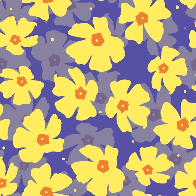 Seamless plants pattern background with yellow cute flowers greeting card or fabric