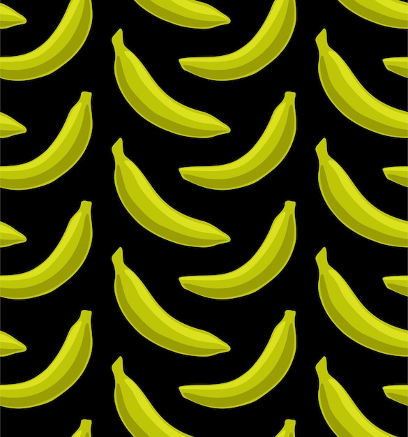 SEAMLESS POP ART PATTERN WITH BRIGHT YELLOW BANANAS ON A BLACK BACKGROUND IN VECTOR