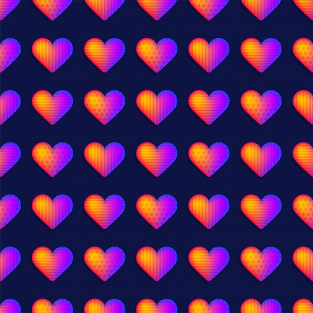 Seamless rainbow realistic heart pattern vector.