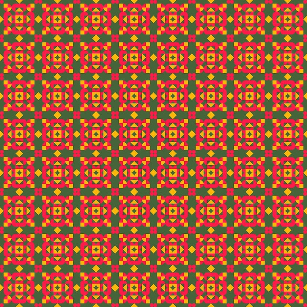 Seamless red and orange round and square shaped vector autumn pattern on khaki background for wrap