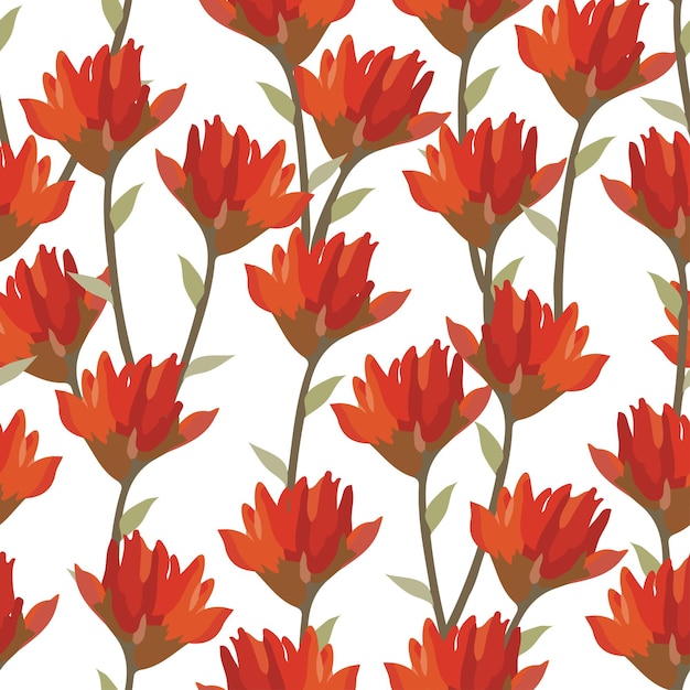 Seamless red wild flowers pattern on white background greeting card or fabric