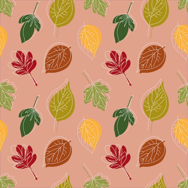 Seamless retro autumn leaf background pattern in vector with line style Vector illustration background