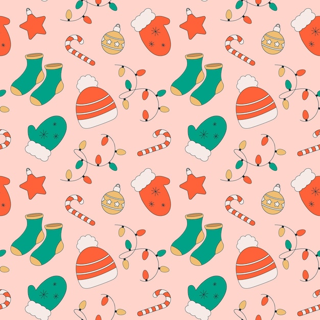 Seamless retro groovy christmas pattern