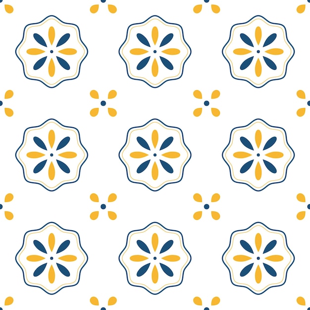 Seamless retro pattern of blue and yellow flower