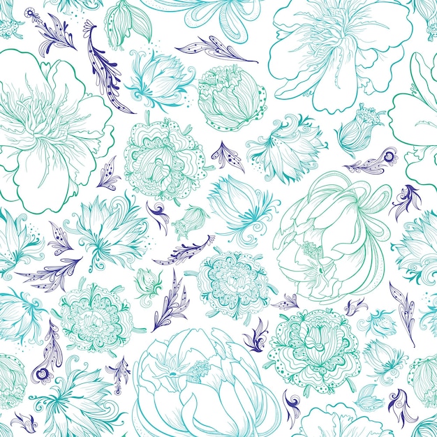 Seamless romantic elegant background with ornamental doodle style flowers