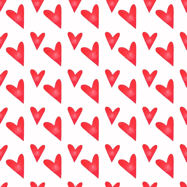 Seamless romantic pattern with hand drawn red hearts.