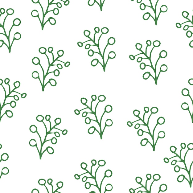 Seamless scandinavian pattern with cute doodle outline olive branch Vector illustration