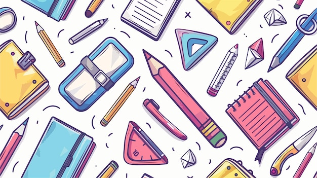 Seamless School Supplies Pattern Vector Background