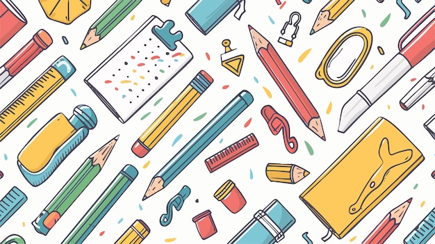 Seamless School Supplies Pattern Vector Background