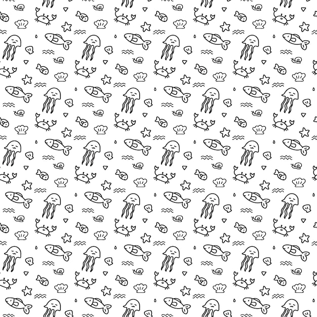 seamless sea beach doodle cartoon pattern