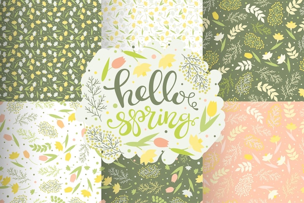 Vector seamless spring flower patterns set vector