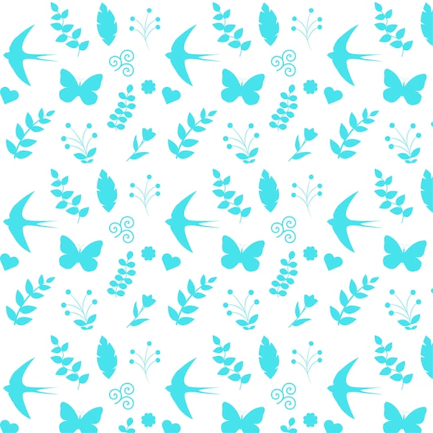 Seamless spring pattern in blue with white background