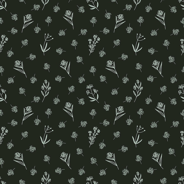 Seamless spring pattern with flowers in line art style