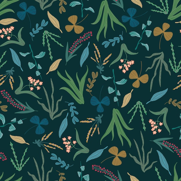 Seamless spring pattern with flowers in line art style