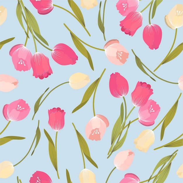 Seamless springtime background vector illustration with tulips